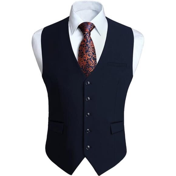 Men's Suit Vest Formal Slim Fit Dark Blue - Picture 1 of 6